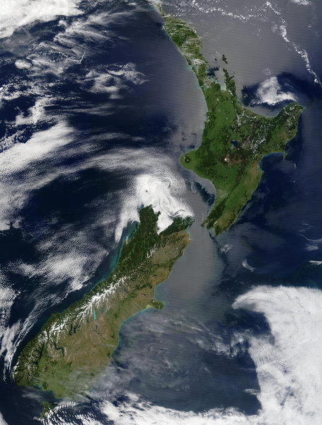 New Zealand satellite image in summer
