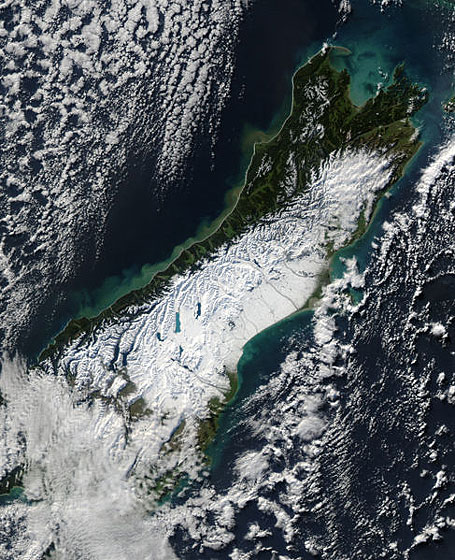 Satellite image of the South Island taken in winter